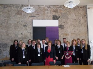 Fiona Hyslop MSP with Elma Birrill and the Norwegian Pupils